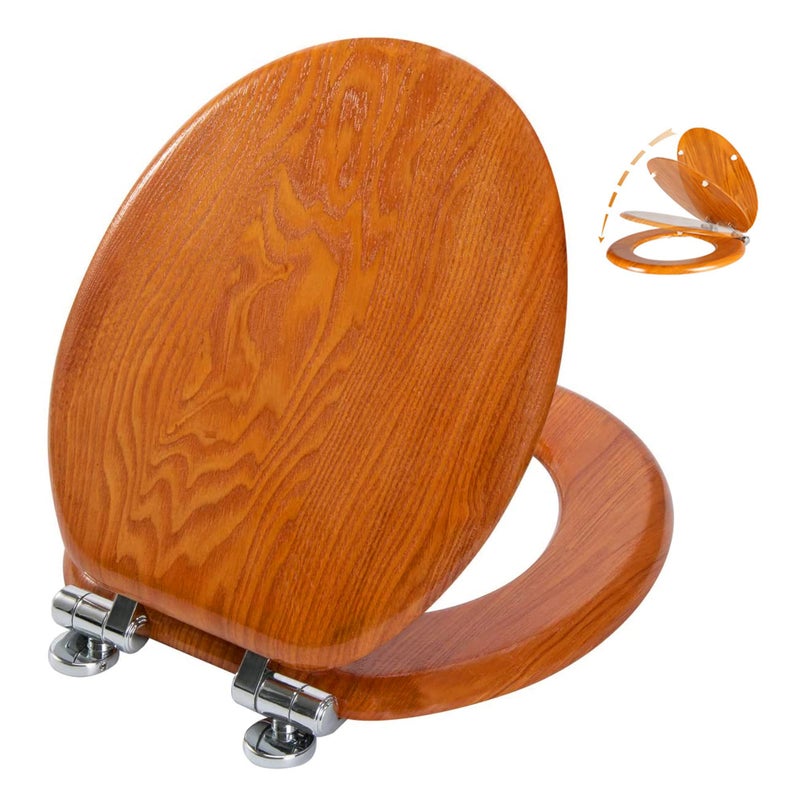 Angel Shield Wood Veneer Natural Toilet Seat with Quiet Close,Easy Clean,Quick-Release Hinges(Round,Oak) - Image 1
